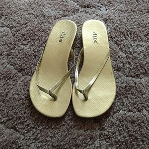 Gold, dress flip flops